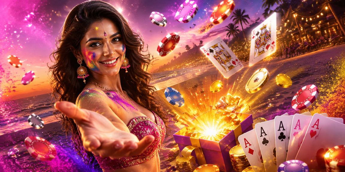 Players enjoying poker game during Holi festival at beach in Goa