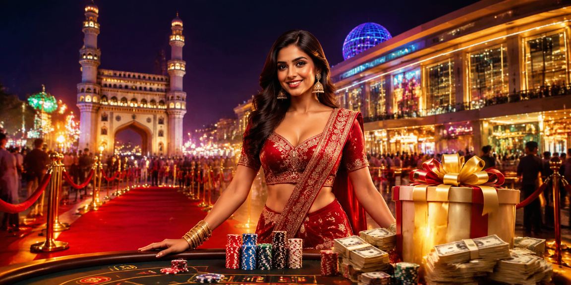 Hyderabad Charminar area with lively night market and casino players